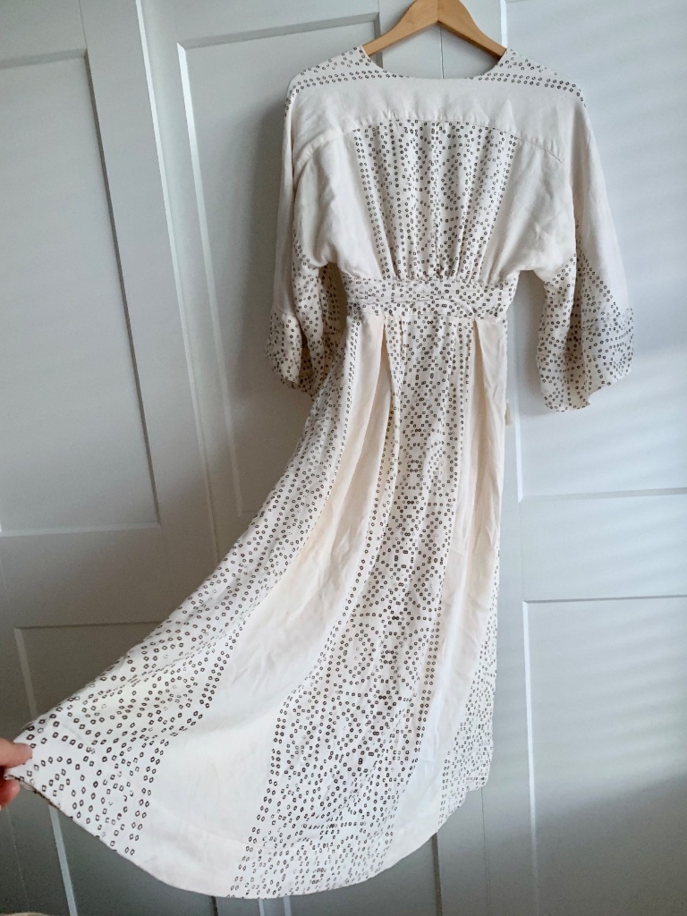 Free People Modern Kimono Pearl Combo Ivory Lace Up Tassel  Maxi Dress  Size 2 - Picture 8 of 15